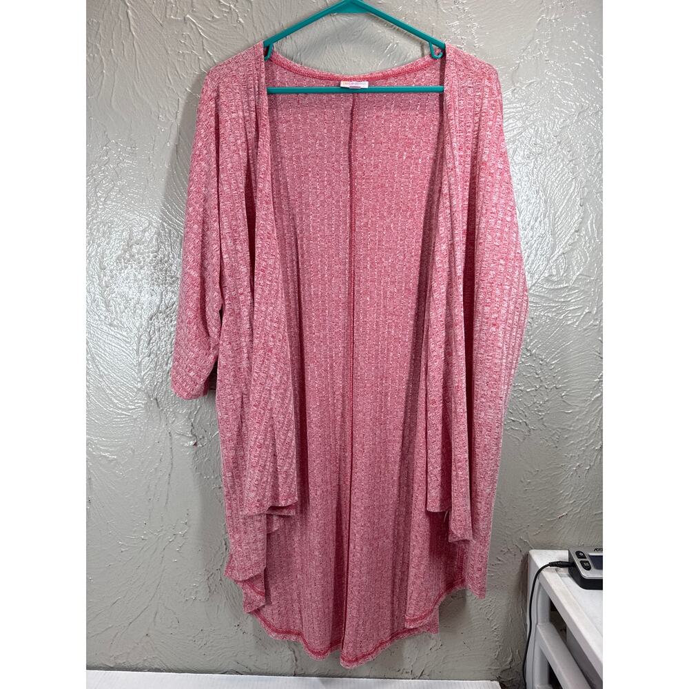 Lularoe Marled Pink Ribbed 3/4 Sleeve Open Front Stretch Cardigan‎ Size Small
